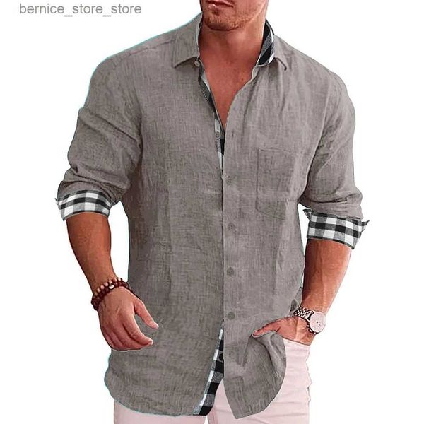 Polos pour hommes Coton Lin Vente chaude Chemises à manches longues pour hommes Couleur unie Col montant Casual Beach Style Casual Beaux hommes Chemises S-5XL Q231215