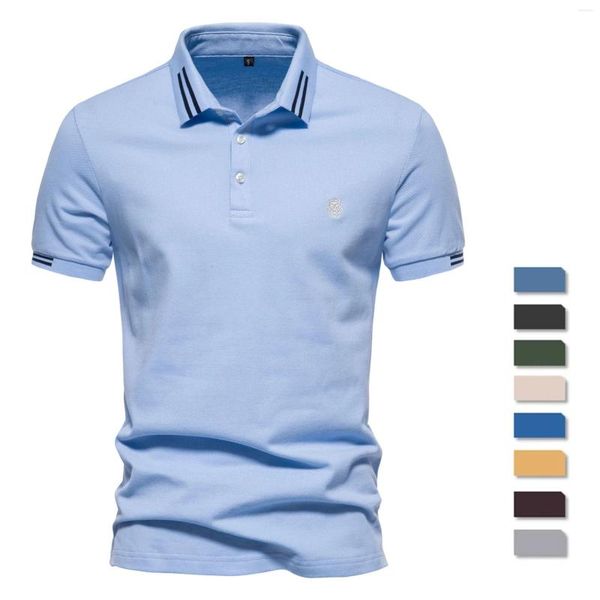 Polos para hombres Polo de verano de algodón Hombres Camisas de manga corta con bordado de jirafa sólida para hombre con cuello de soporte de moda