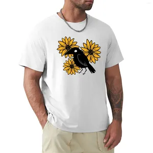 Polos pour hommes Corbeau et fleurs de soleil T-shirt Garçons T-shirts blancs Chemise à imprimé animal pour les hauts d'été Hommes drôles