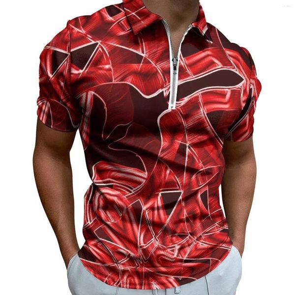 Polos pour hommes Courbe Imprimer T-shirts décontractés Ruban acrylique rouge Polos Col rabattu Chemise de style de rue Homme Vêtements graphiques Grande taille 6XL