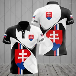 Polos pour hommes Nom personnalisé Slovaquie Emblème Graphique Polo Été Unisexe Casual Streetwear Mode Jersey Lâche Surdimensionné Sportswear