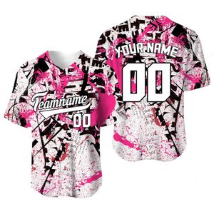 Nombre personalizado de polos masculinos/equipo de béisbol Jersey Men En blanco de diseño Graffiti Graffiti Blanco Black Rosa Camisa de béisbol Camiseta Streetwear