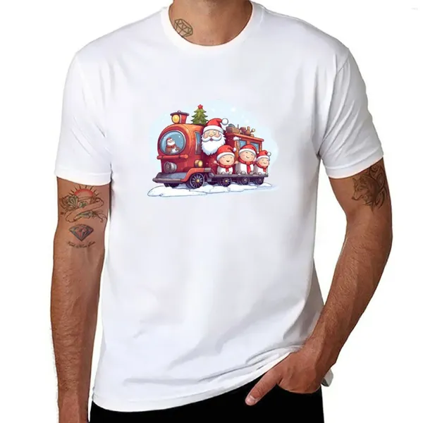 Polos para hombre Lindo tren navideño de Papá Noel con reno y muñeco de nieve Camiseta Tops de verano Ropa de anime Camisetas ajustadas para hombres