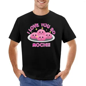 Polos masculins mignons kawaii mochi rose avec texte je t'aime tellement mochi !!T-shirt de design Tops Blanks T-shirts noirs pour hommes