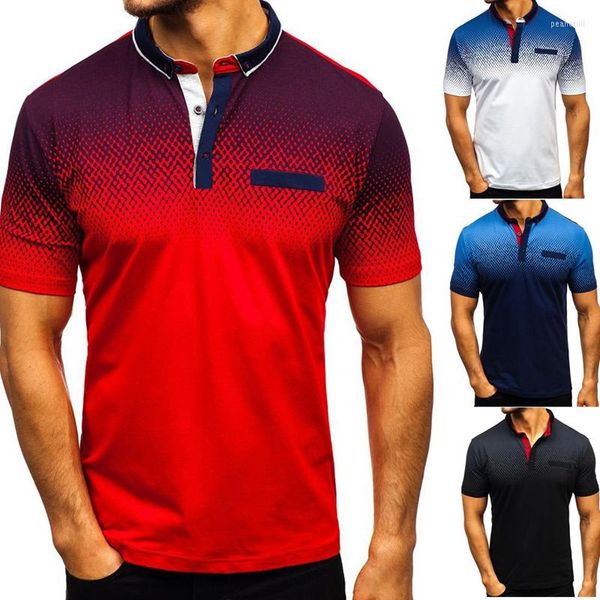 Polos pour hommes CYSINCOS hommes chemises bleu et blanc dégradé angleterre Style chemise été décontracté ample col rabattu vêtements