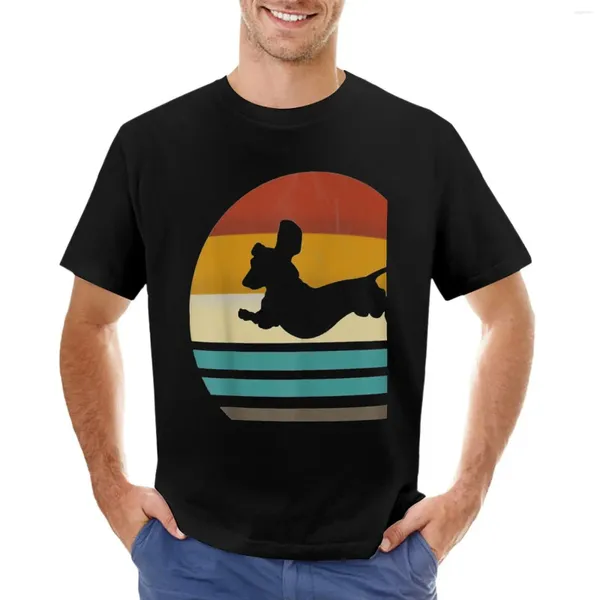 Polos pour hommes, T-shirt avec Silhouette de chien teckel, cadeau rétro, grandes tailles, vêtements Kawaii, hauts mignons, T-shirts noirs pour hommes