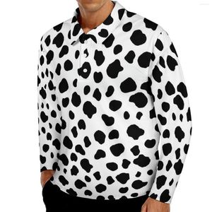 Polos pour hommes Dalmatien Casual T-shirts Mâle Black Spots Imprimer Polos à manches longues Turn Down Col Funny Automne Graphique Chemise Plus Taille