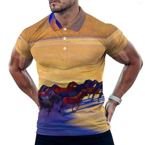 Polos pour hommes imprimé désert t-shirts décontractés polo chevaux sauvages col rabattu Y2K été homme imprimé vêtements grande taille