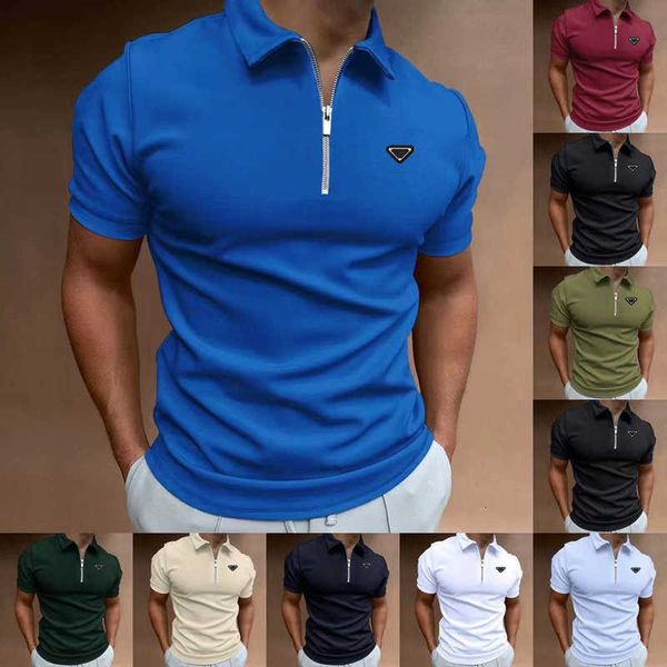 Polos para hombre Diseñador de alta calidad Camisa polo con cremallera de verano Marca Prads Camisa con estampado a rayas para hombres Ropa de calle Camiseta de manga corta informal top de diseñador