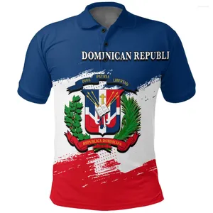 Herenpolo's Dominicaanse Republiek Vlag Gedrukt Zomer Poloshirt met button-down kraag Casual Tops Oversized korte mouw Trend Herenkleding