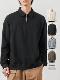 Polo's voor heren Dukeen Half Zippers Polo-shirts voor mannen Lange mouw Solid Color T-shirts Spring en herfst losse casual sweatshirt kleding