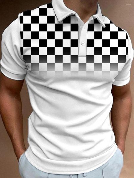 Polos pour hommes Dutrieux Damier Polka Dot Boutonné Polo à manches courtes Respirant Business Fashion T-shirt Vêtements