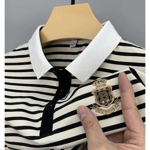 Polos pour hommes DYXUE Luxury Summer Cotton Men's Classic Brodé Revers Striped Business Polo Shirt Fashion T-shirt à manches courtes M-4XL