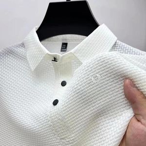 Herenpolo's borduurwerk hoogwaardige hoogwaardige gebreide cool polo shirt zomer casual kraag rib ademende top korte mouwen T-632