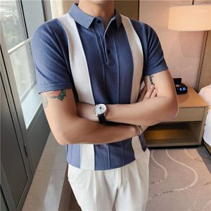 Polos pour hommes Angleterre Style Gradient Couleur Chemise Hommes Summer Stripe Chemises 2023 Respirant Stretch Manches courtes Casual Smart Top