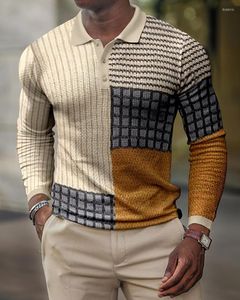 Polos pour hommes européens et américains impression 3D décontracté rétro à manches longues hommes polo chemise 2023 printemps chemises hommes t pour
