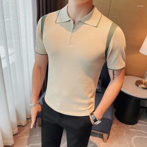 Polos masculins explosifs de mode décontractée beau slim slim tout-match à manche à manches à manches à manche à manches courtes T-shirt de soie de glace pure