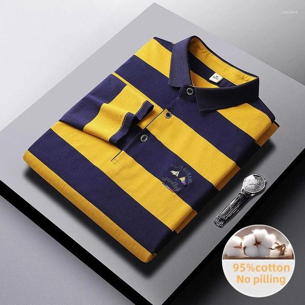 Polos para hombres Exquisito Bordado Bordado Polo Polo 95%Lapa de algodón Camiseta de manga larga cómodo Camiseta coreana