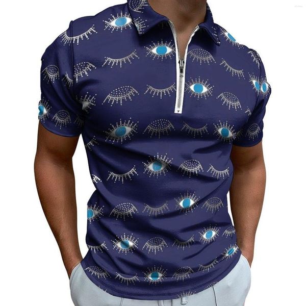 Polos pour hommes imprimés cils T-shirts décontractés bleu mauvais œil polos chemise de mode été manches courtes vêtements graphiques grande taille