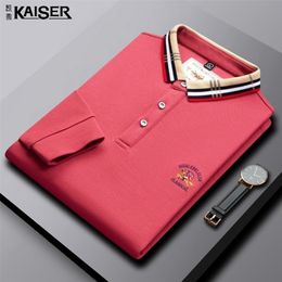 Heren Polo's Fall Spot Slit Solid Color Lange Mouw Borduurwerk gemonteerd Fashion Business Shirt For Men Polo Homme 220908