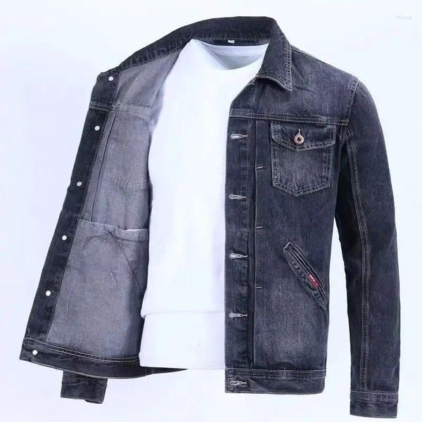 Polos pour hommes Automne Vintage Denim Jacket Hommes Marques de mode Belle salopette coréenne Slim Fit Casual Tops d'extérieur