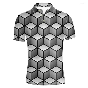 Polos de hombre Moda 3d Impreso Bloque Geometría Polos Hombres Cool Verano Solapa Camisetas Niños Casual Manga Corta Tops Botón Camiseta