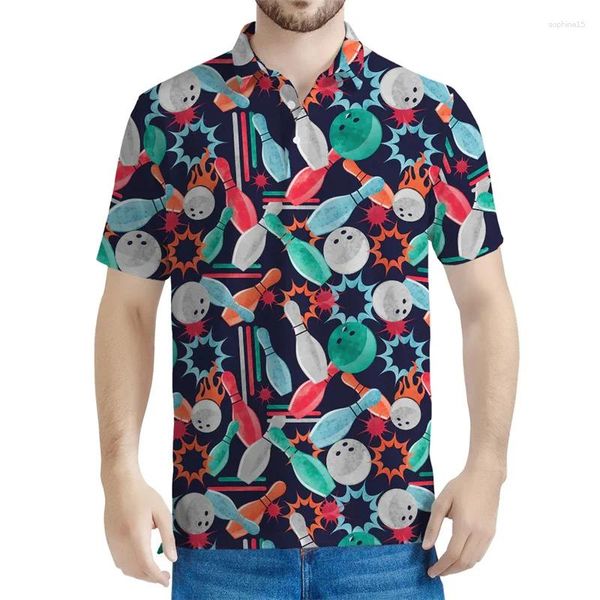 Polos pour hommes Polos Modèle de bowling Polo Polo pour hommes 3D Impression revers Blouse à manches