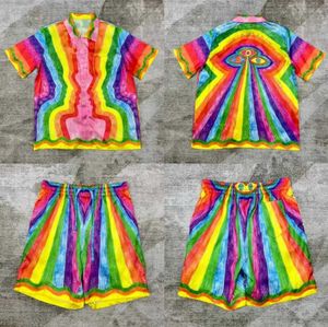 Brand de mode de polos pour hommes Summer Summer Hawaiian Rainbow Stripe Spectacle Pattern Short Imprimé Short Men Femmes Q240508