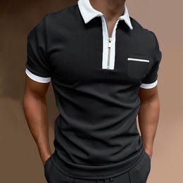 Polo's voor heren mode borst pocket shirt zomer revers slanke monochrome rits ademende casual slijtage 230511