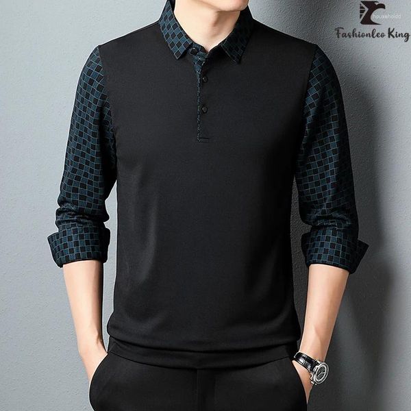 Polos pour hommes Mode Casual Polo à manches longues Homme Check Button Collar T