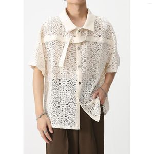 Heren Polo's Mode Casual Stijl Tops Kant Patchwork Metalen Gesp Blouse Knappe Mannelijke Korte Mouwen Shirts S-4XL 2023