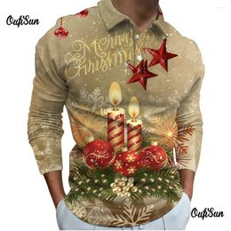Herenpolo's Mode Kerstpoloshirts 3d Bedrukt Shirt Heren Herfst Realistische Patronen Lange Mouwen Tops Kleding