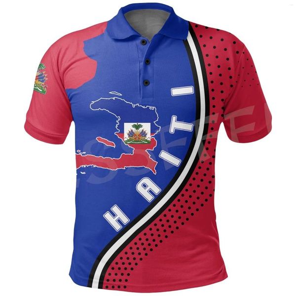 Moda de polos para hombres Nombre personalizado Bandera de país Caribe Sea Haití Tattoo 3DPrint Harajuku Summer Casual Funny Polo Camisetas Camisas cortas X3
