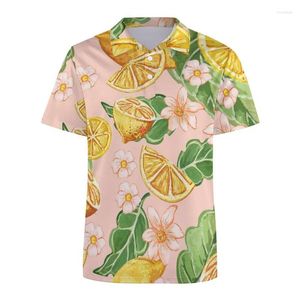 Polos pour hommes Polos au citron Polon Polo Print Print pour hommes Fruits d'été Graphic à manches t-shirts Bouton surdimensionné surdimension