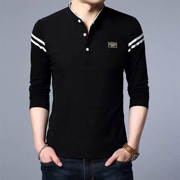 Polos pour hommes Mode Hommes Manches longues Polos de base Printemps Automne Rayé Slim Tees Coréen Mâle Vêtements Business Casual Tops 230901