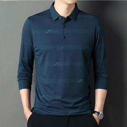 Heren Polo's Mode Mannen Lange Mouw Katoen Gestreepte Polo Shirts Lente Herfst Koreaanse Casual Mannelijke Kleding Revers Losse Streetwear Tops 2023 230630