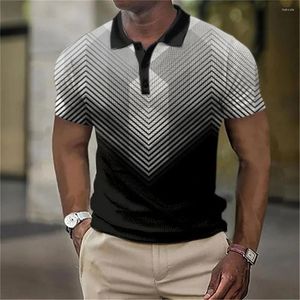 Polos pour hommes Mode Hommes Polo Shirt Stripe Patchwork Impression Vêtements Été Casual Manches courtes Lâche Oversize Street Top Tee