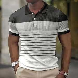 Polos pour hommes Mode Hommes Polo Stripe Print Street Cool Tops Tees Summer Men Clothing Daily Casual Short Sleeve Loose Oversized T Shirts 230717