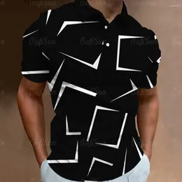 Polos pour hommes mode Polo 3D mince ligne rayure T-Shirt haut d'été à manches courtes motif coloré T-Shirt décontracté vêtements masculins