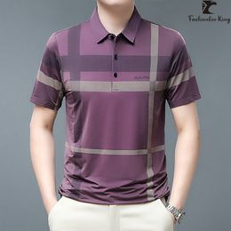 Polos masculinos moda polo camisa masculina casual listra t solto fino camisas masculinas camisetas 230901