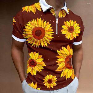 Polos pour hommes Polos de mode Tournesol à manches courtes Chemise de haute qualité Tops Casual T-shirts à fermeture éclair surdimensionné Streetwear Hommes Vêtements XL