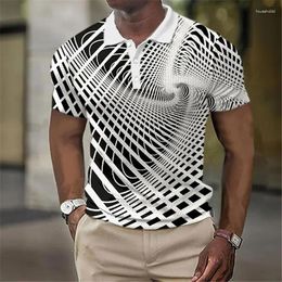 Polos pour hommes Mode Polo T-shirts Ligne 3D Vêtements imprimés Quotidien Casual Manches courtes Street Designer Tops T-shirts Chemises surdimensionnées