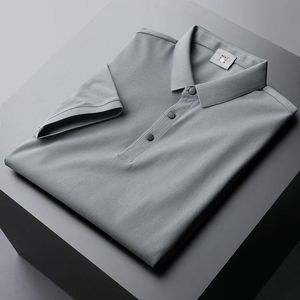 Polos Fashion Summer Couleur solide Slim Fit Shirts Smart Casual Ice Silk Homme Mâle Vêtements