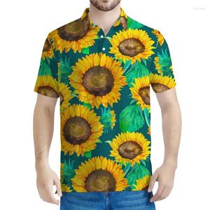 Polos pour hommes Polo Polo graphique de tournesol pour hommes 3d Fleur à fleurs courtes Summer Streetwear T-shirt Button T-shirts