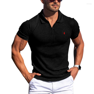 Polos pour hommes FATHER SONS POLO Shirt Séchage rapide Respirant Stretch Col en V T-shirt Sports d'été Fitness Col rabattu Manches courtes