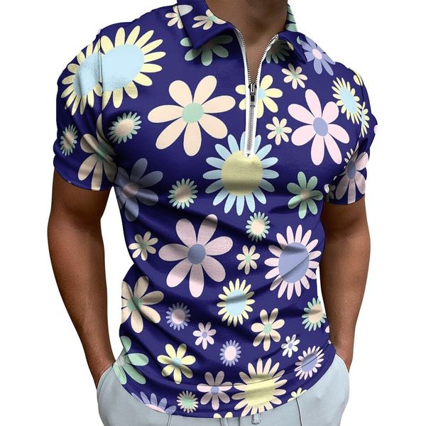 Polos pour hommes Field of Daisy T-shirts décontractés Flower Power Print Polos Zipper Y2K Shirt Male Design Clothing Plus Size 5XL 6XL 230617