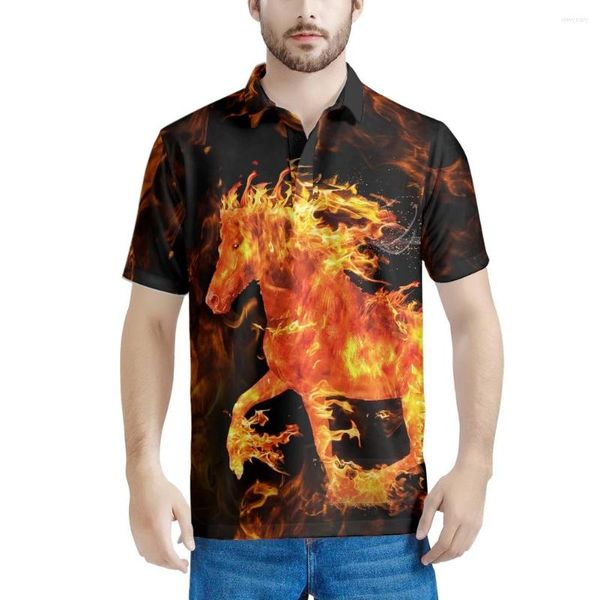 Polos para hombre Fire Horse Pattern Top Grade Summer Mens Designer Polos con manga corta Casual Tops Fashions Men Clothing 5XL