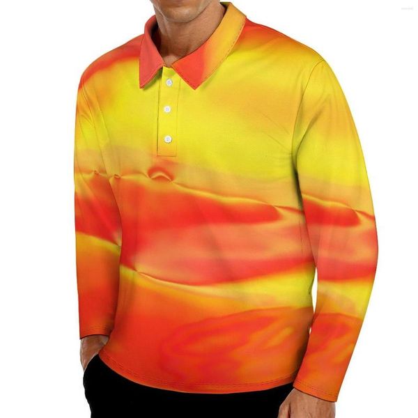 Polos para hombre Fire Water Polo Shirt Otoño Estampado abstracto Casual Manga larga Turn-Down Collar Diseño elegante Camisetas de gran tamaño