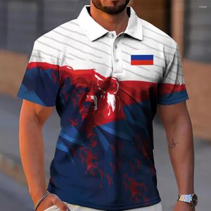 Polos pour hommes drapeau de la russie polo impression 3d haute qualité hommes vêtements lâche surdimensionné rue décontracté manches courtes hauts t-shirts