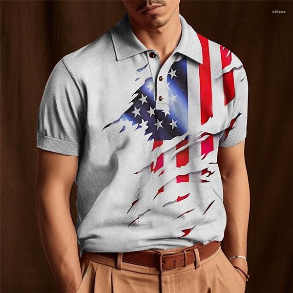 Polos pour hommes Drapeau des États-Unis Polo T-Shirt Impression 3d Vêtements pour hommes de haute qualité Chemise surdimensionnée Street Casual Tops à manches courtes